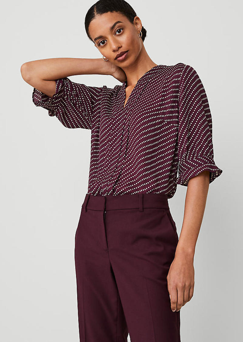 Ann Taylor Petite Striped Pleat Neck Popover Top