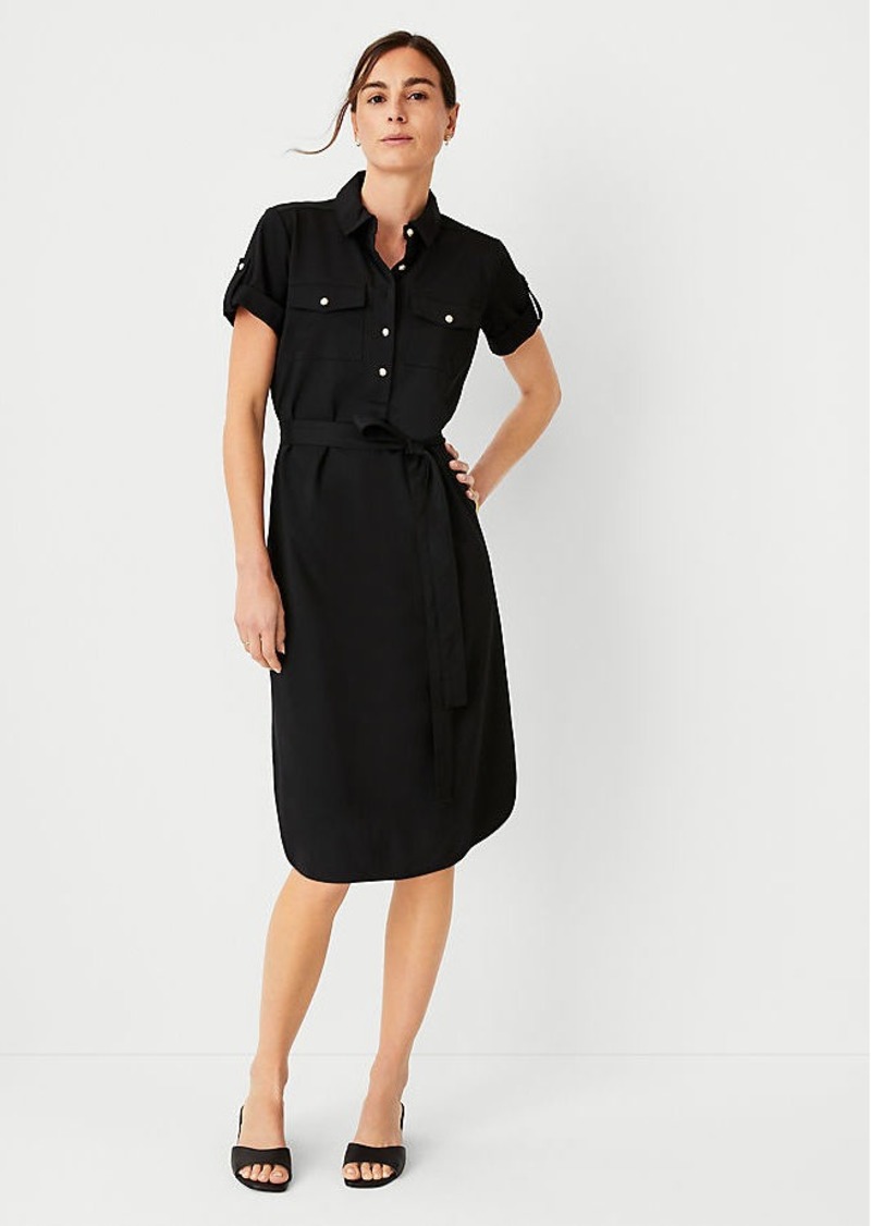 Ann Taylor Petite Tab Sleeve Belted Patch Pocket Shift Dress