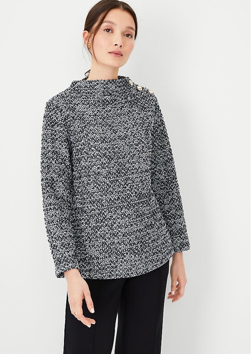 Ann Taylor Petite Textured Boucle Shoulder Button Sweater
