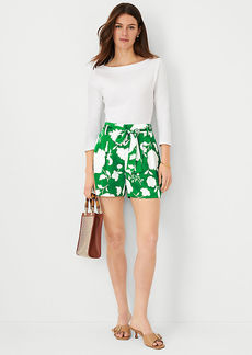 Ann Taylor Petite Tie Waist Pleated Shorts in Floral Satin