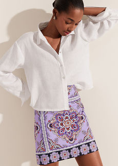 Ann Taylor Petite Tile Border Cotton Linen Skirt