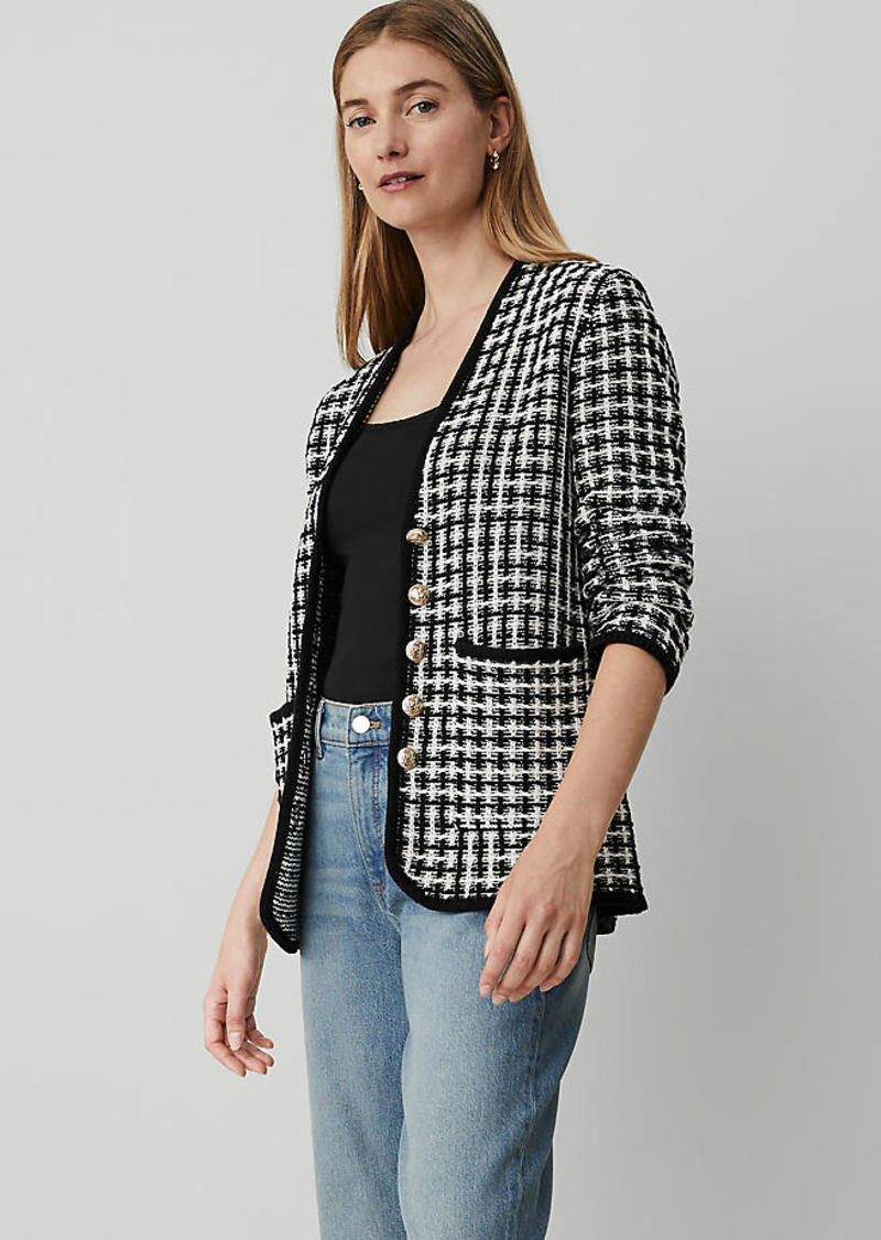 Ann Taylor Petite Tweed Stitch V- Neck Blazer