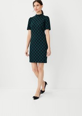 Ann Taylor Petite Windowpane Mock Neck Shift Dress