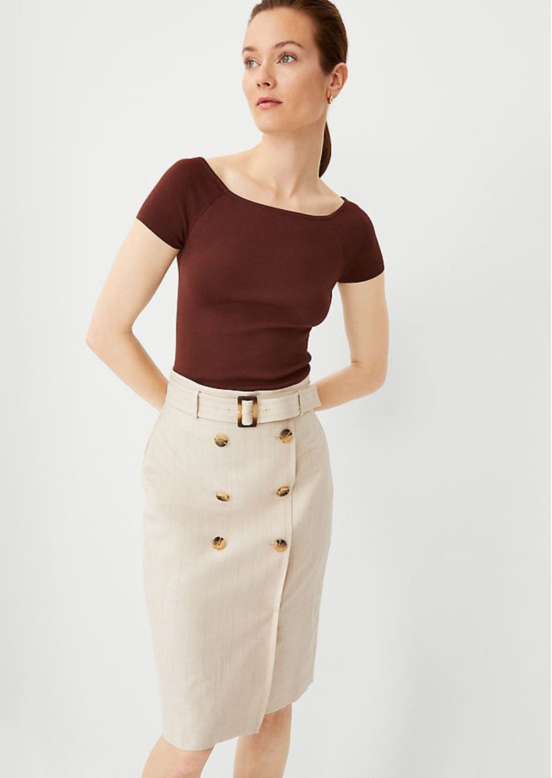 Ann Taylor Pinstripe Belted Button Wrap Pencil Skirt