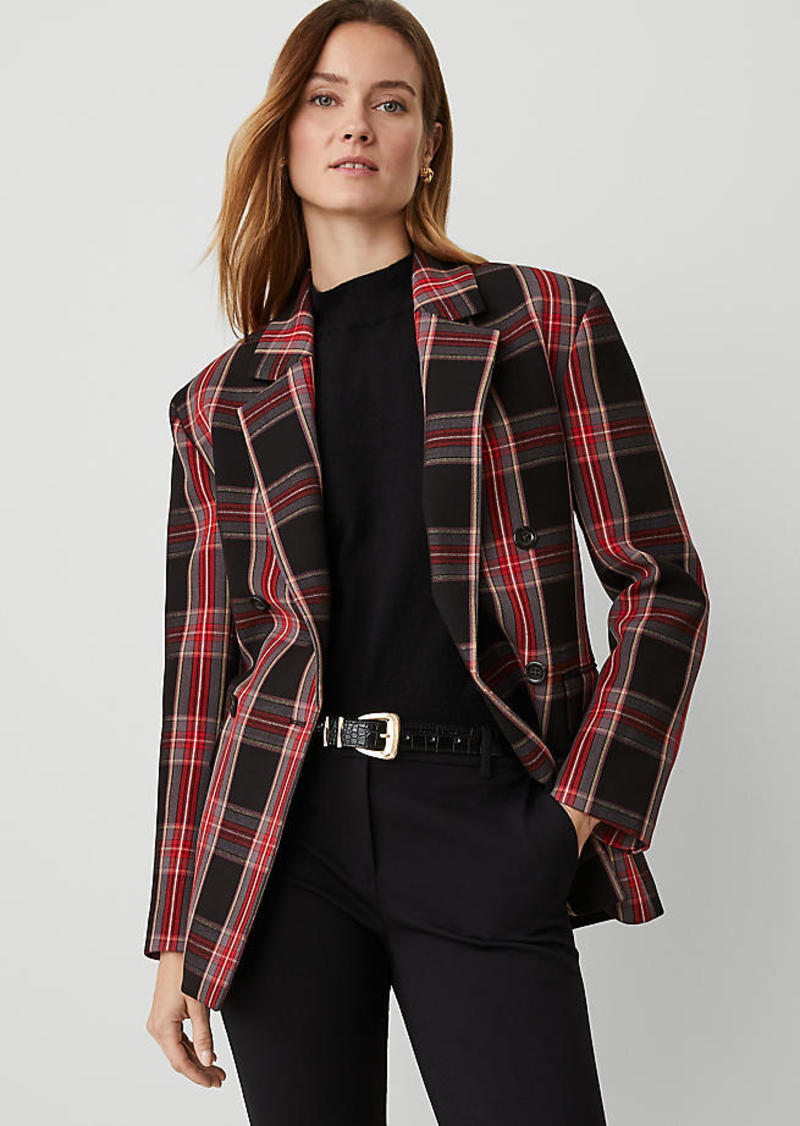 Ann Taylor Plaid Double Breasted Blazer in Bi-Stretch