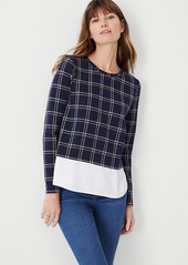 Ann Taylor Plaid Layered Mixed Media Top