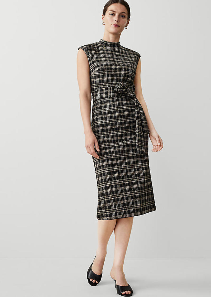 Ann Taylor Plaid Knit Mock Neck Belted Midi Dress