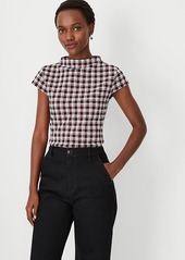 Ann Taylor Plaid Mock Neck Top