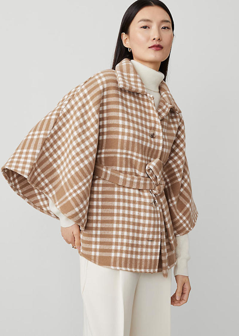 Ann Taylor Plaid Tie Waist Button-Up Poncho