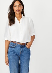 Ann Taylor Pleated Mock Neck Button Top