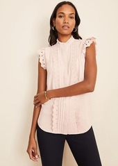 Ann Taylor Pleated Ruffle Neck Shell Top