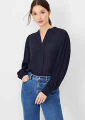 Ann Taylor Pleated Sleeve Split Neck Blouse