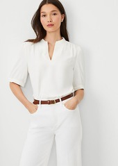 Ann Taylor Puff Sleeve Split Neck Top