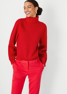 Ann Taylor Ribbed Turtleneck Puff Sleeve Sweater