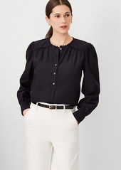 Ann Taylor Ric Rac Trim Cotton Blend Popover Top