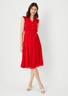 Ann Taylor Ruffle Belted Flare Dress