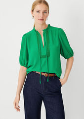 Ann Taylor Ruffle Tie Neck Mixed Media Top