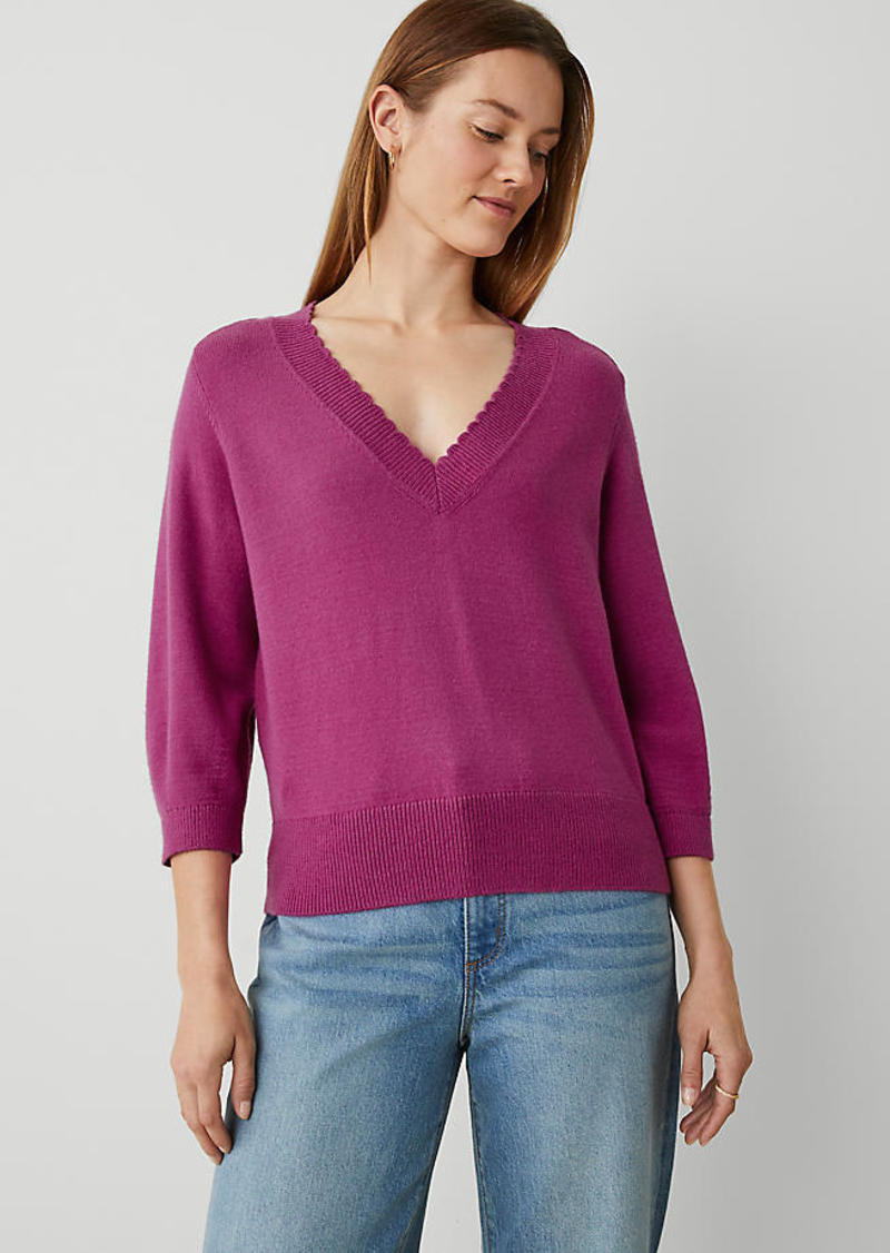 Ann Taylor Scallop Trim V-Neck Wedge Sweater