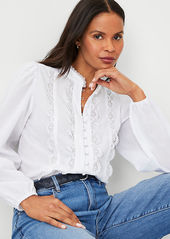 Ann Taylor Scalloped Lace Trim Top