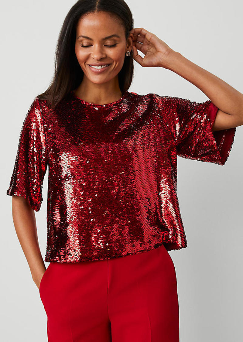 Ann Taylor Sequin Short Sleeve Tee