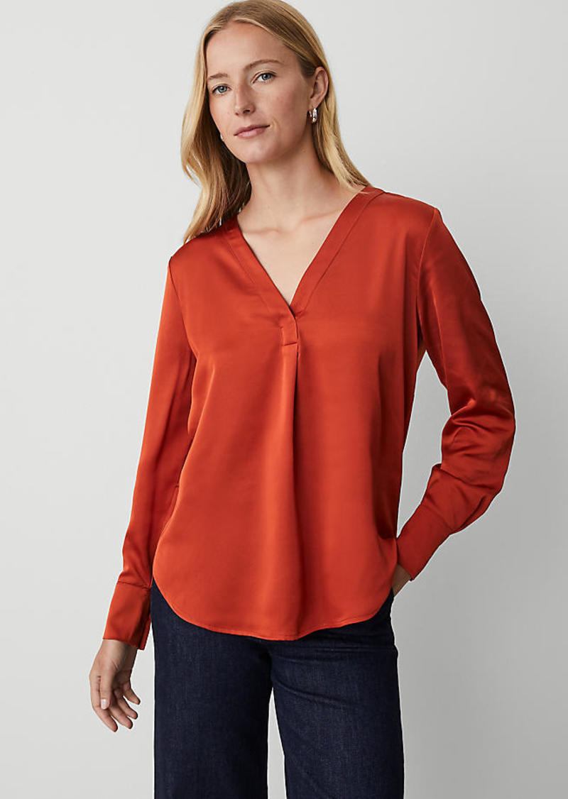 Ann Taylor Shine Woven Pleat Front Top