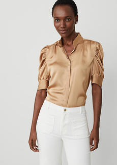 Ann Taylor Shirred Puff Sleeve Top