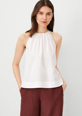 Ann Taylor Linen Blend Pleat Neck Halter Top