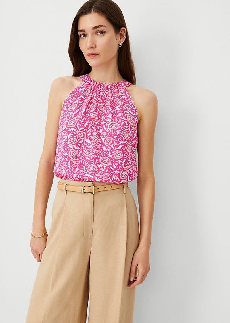 Ann Taylor Floral Pleat Neck Halter Top