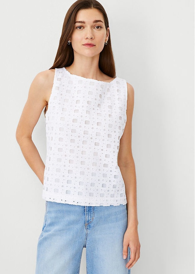 Ann Taylor Eyelet Sleeveless Boatneck Top