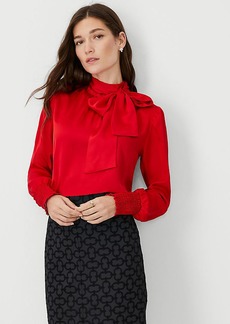 Ann Taylor Smocked Cuff Bow Blouse