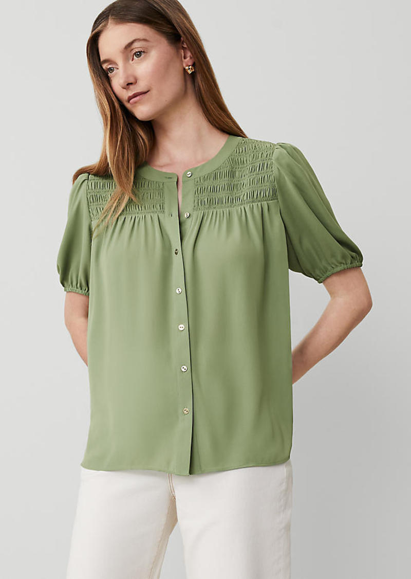 Ann Taylor Smocked Yoke Puff Sleeve Top