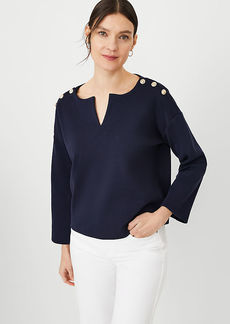 Ann Taylor Split Neck Shoulder Button Popover Top