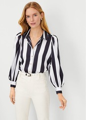 Ann Taylor Stripe Collared Puff Sleeve Shirt