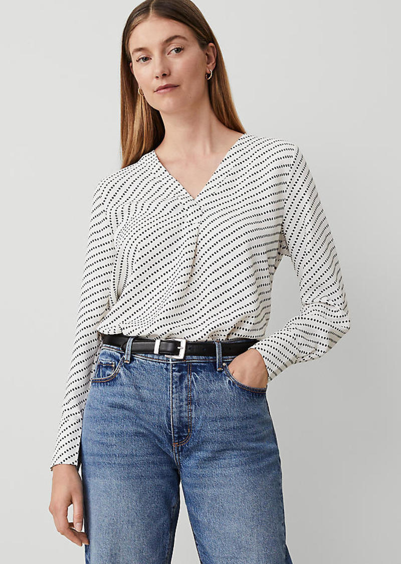 Ann Taylor Stripe Mixed Media Pleat Front Top