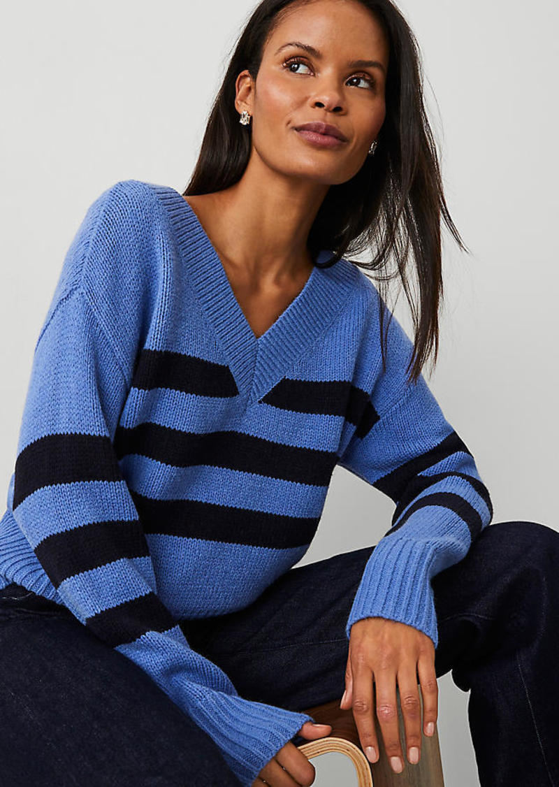 Ann Taylor Stripe Relaxed V-Neck Sweater