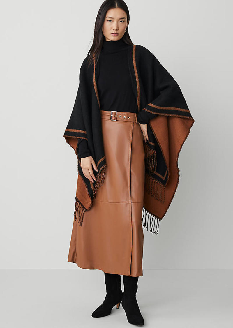 Ann Taylor Striped Border Fringe Poncho