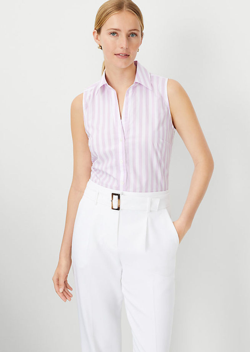 Ann Taylor Striped Cotton Sleeveless Essential Shirt