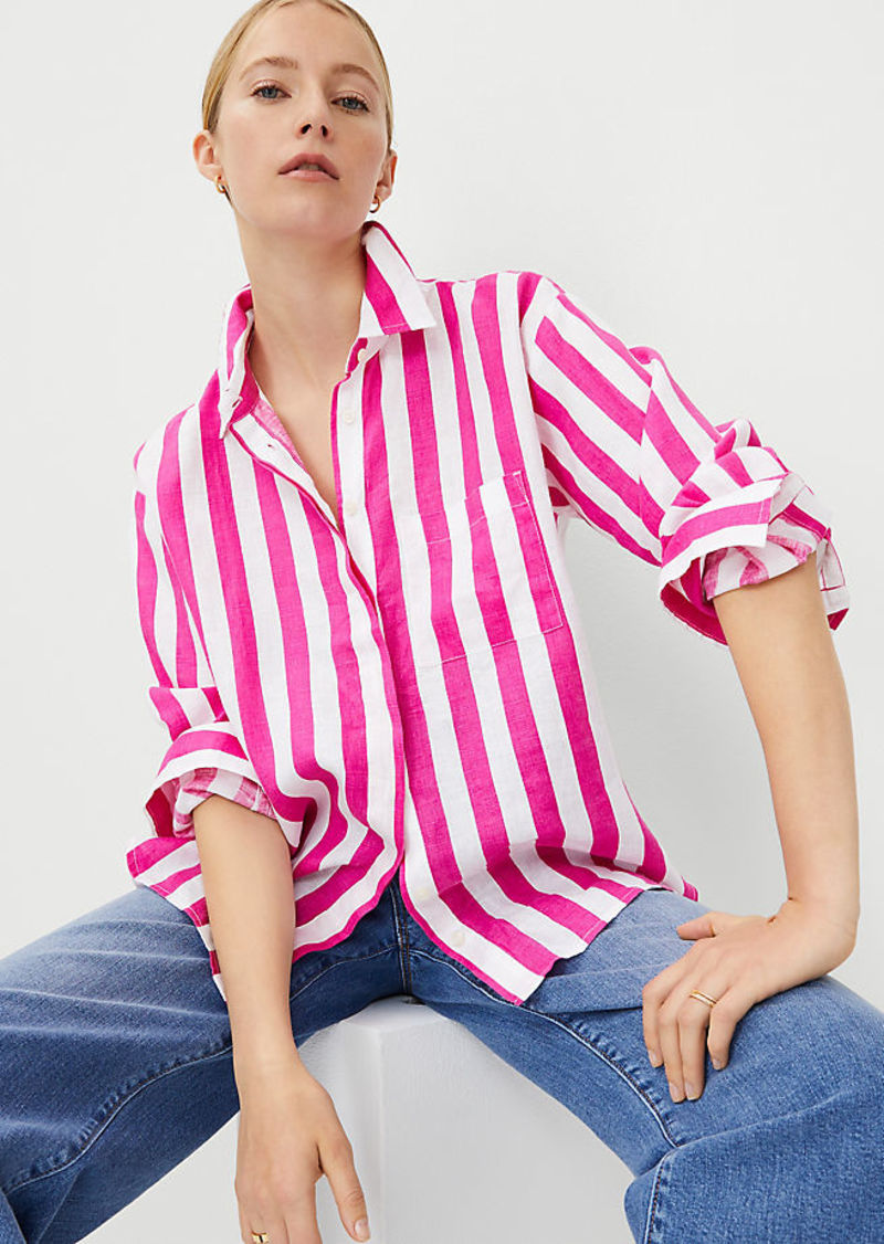 Ann Taylor Striped Linen Oversized Shirt