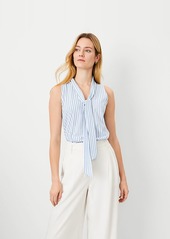 Ann Taylor Striped Sleeveless Tie Neck Top