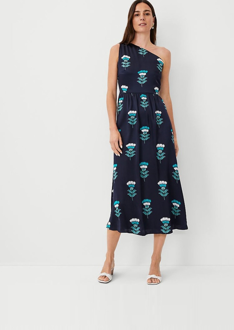 Ann Taylor Studio Collection Floral Silk One Shoulder Maxi Dress