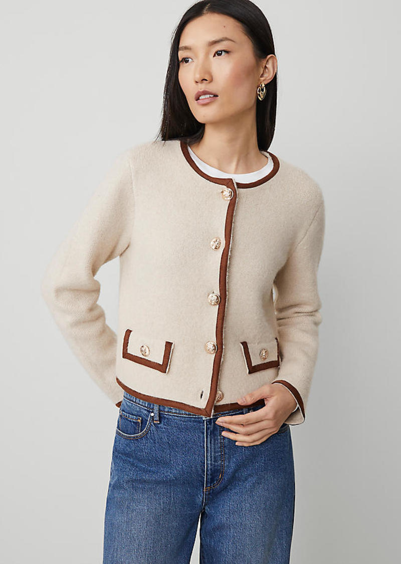 Ann Taylor Faux Suede Trim Sweater Jacket