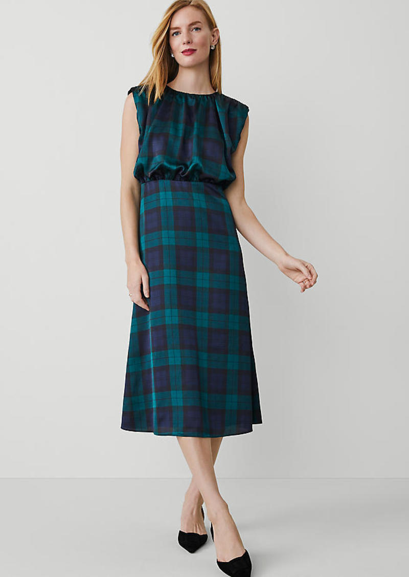 Ann Taylor Tartan Cap Sleeve Midi Dress