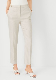 Ann Taylor The Button Tab High Rise Eva Ankle Pant in Basketweave Linen Blend