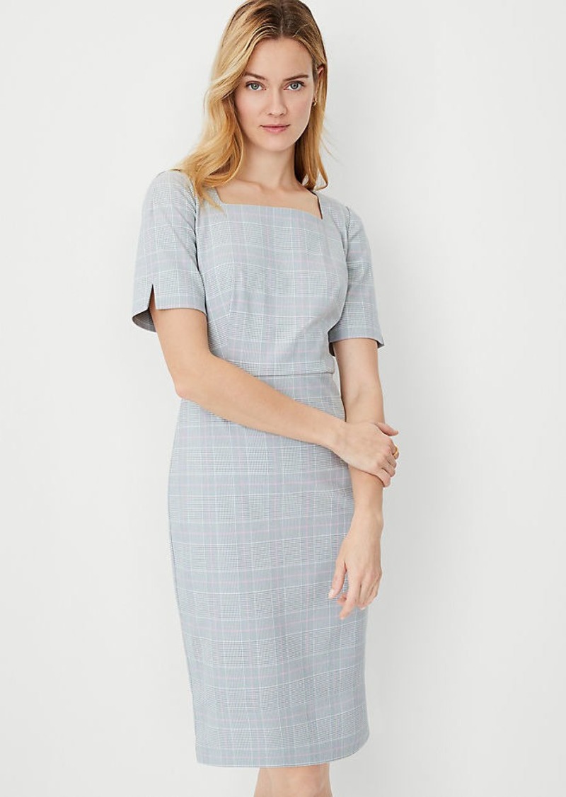 Ann Taylor The Elbow Sleeve Square Neck Dress in Plaid