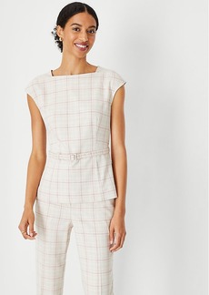 Ann Taylor The Petite Belted Envelope Boatneck Top in Plaid
