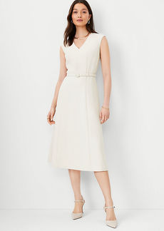 Ann Taylor The Petite Belted V-Neck Midi Dress in Fluid Crepe