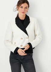 Ann Taylor The Petite Blocked Cropped Double Breasted Blazer in Tweed