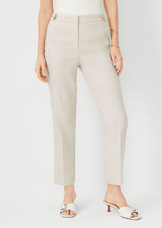 Ann Taylor The Petite Button Tab High Rise Eva Ankle Pant in Basketweave Linen Blend - Curvy Fit