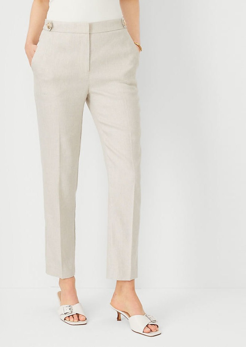 Ann Taylor The Petite Button Tab High Rise Eva Ankle Pant in Basketweave Linen Blend
