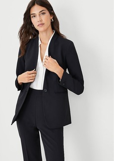 Ann Taylor The Petite Long Collarless Blazer in Fluid Crepe